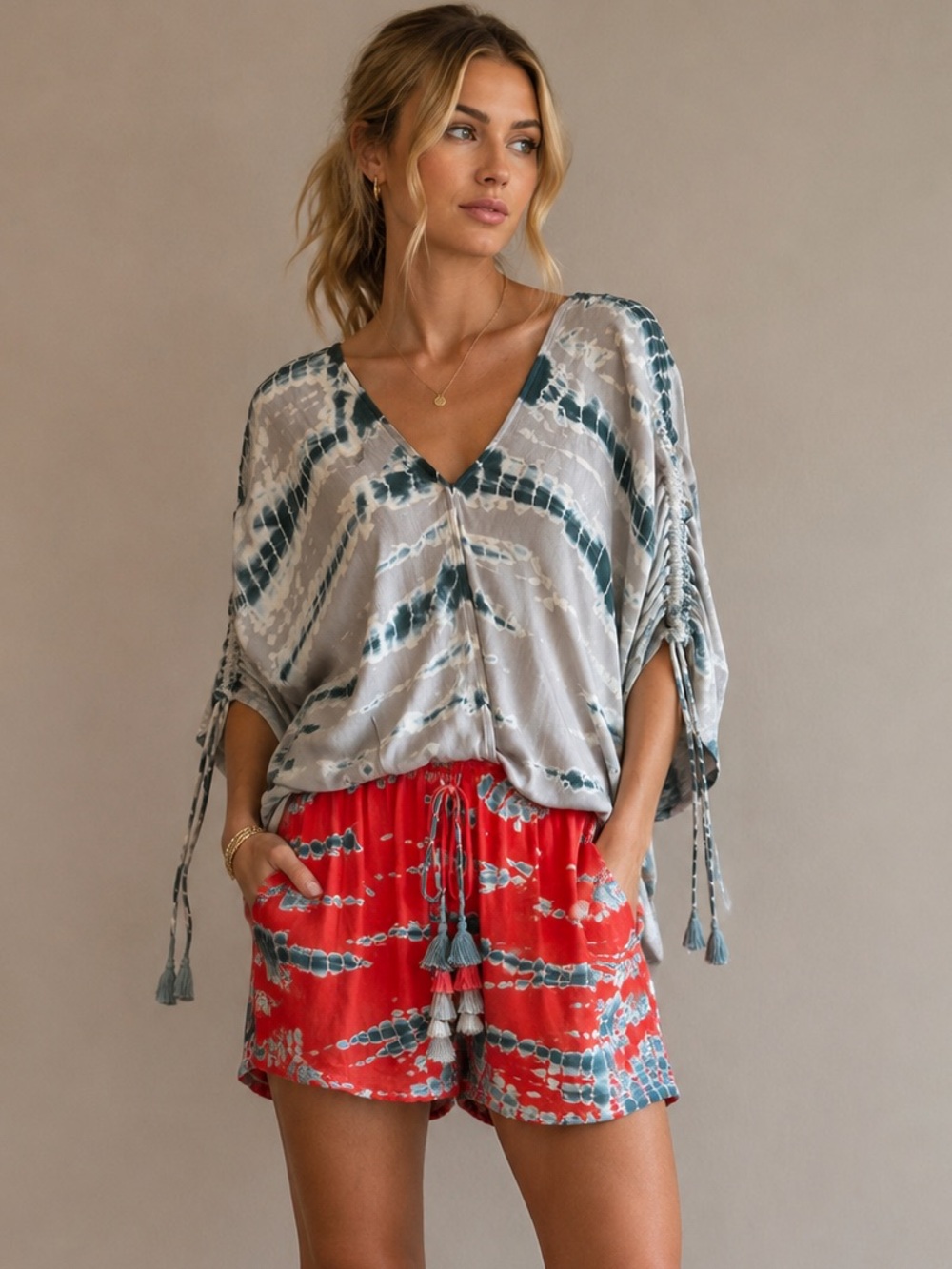 NWT - Young Fabulous & Broke Tie-Dye Romper in Green & Coral